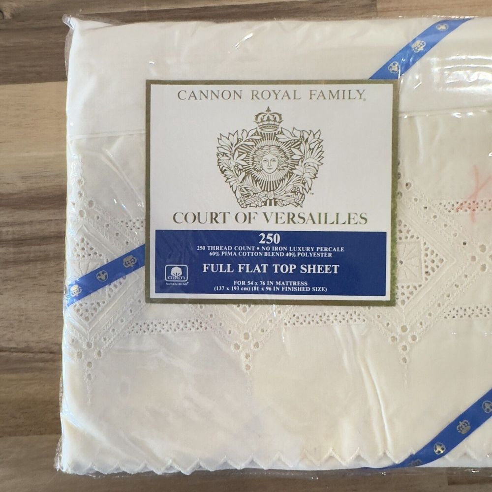 Court of Versailles Cannon FULL Flat Sheet Luxury Percale POMPADOUR LACE‎ NOS